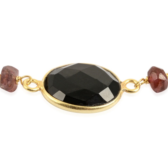 Black Onyx and Tourmaline 8" Bracelet Gold Plated over 925 Sterling Silver - Picture 4 of 7